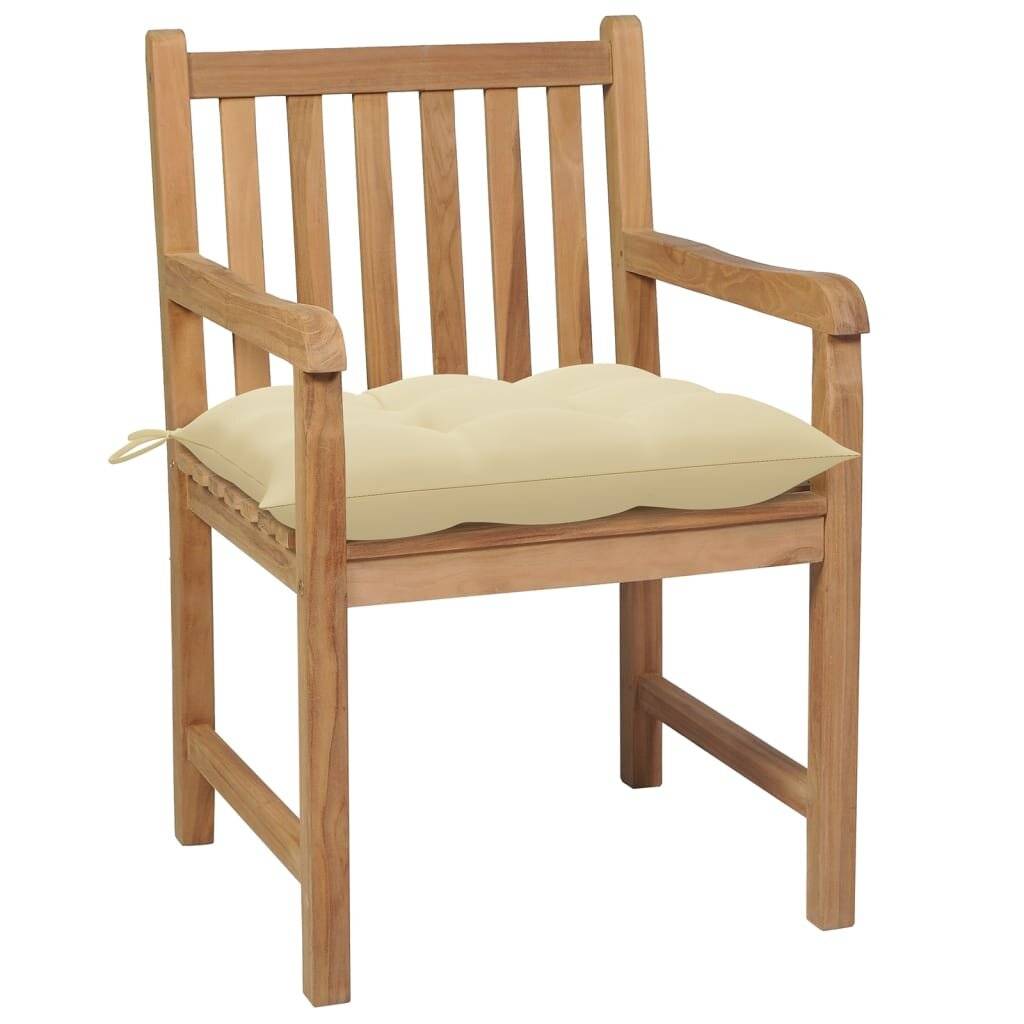 Gartenstühle 8 Stk. mit Cremeweißen Kissen Massivholz Teak-2