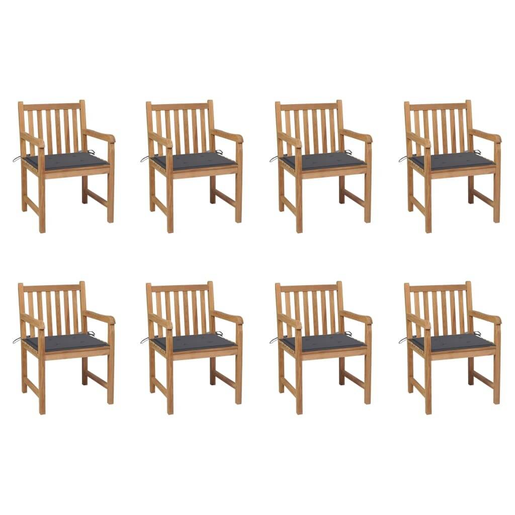 Gartenstühle 8 Stk. mit Anthrazit Kissen Massivholz Teak