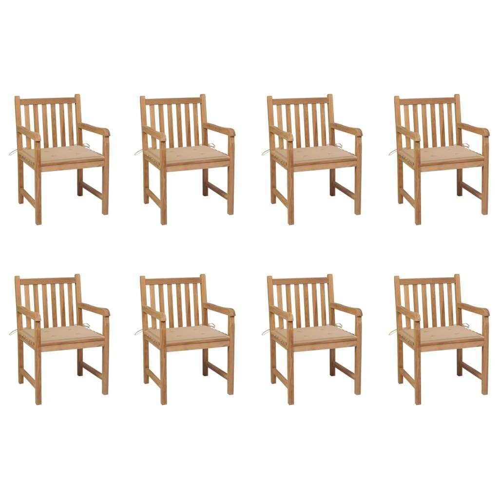 Gartenstühle 8 Stk. mit Beigen Kissen Massivholz Teak-0
