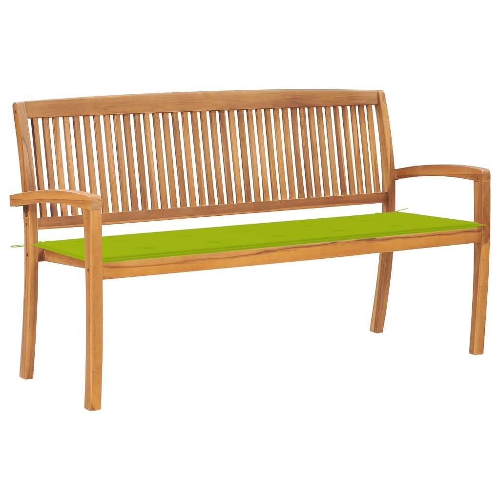 Stapelbare Gartenbank mit Auflage 159 cm Massivholz Teak-0