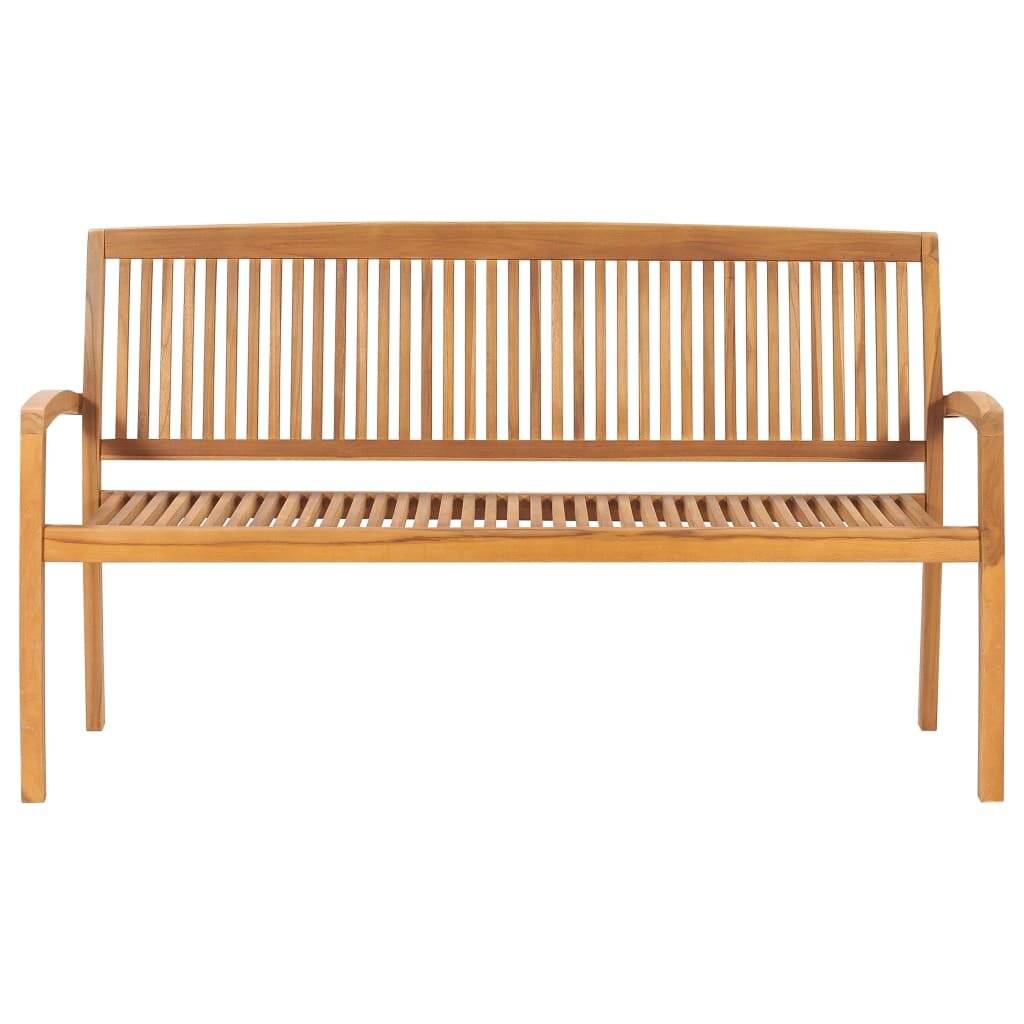 Stapelbare Gartenbank mit Auflage 159 cm Massivholz Teak-2