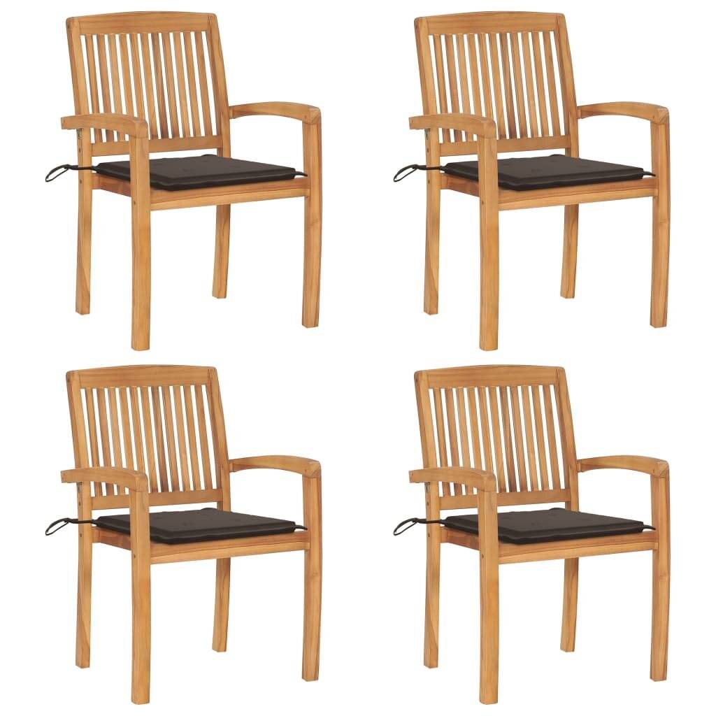 Stapelbare Gartenstühle mit Kissen 4 Stk. Massivholz Teak-0