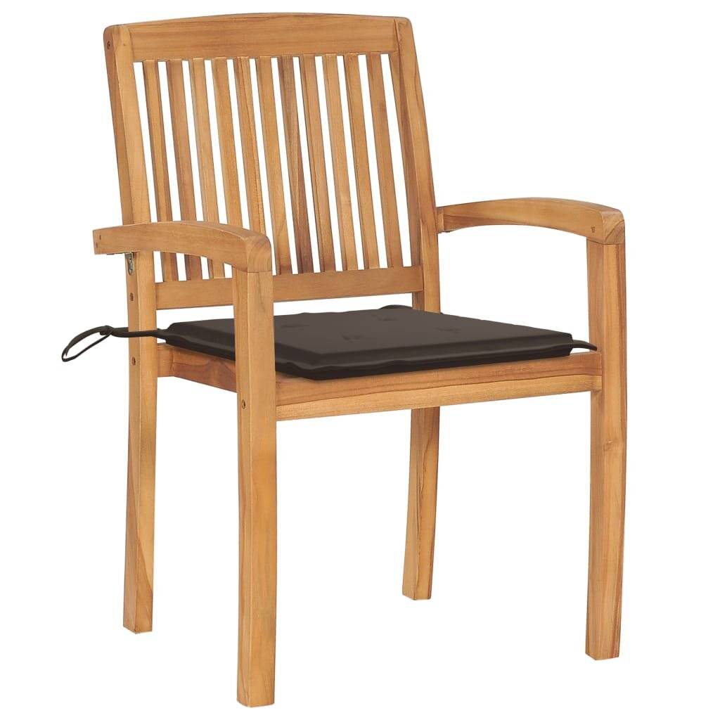 Stapelbare Gartenstühle mit Kissen 4 Stk. Massivholz Teak-2