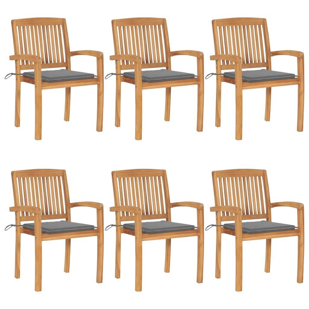 Stapelbare Gartenstühle mit Kissen 6 Stk. Massivholz Teak-0