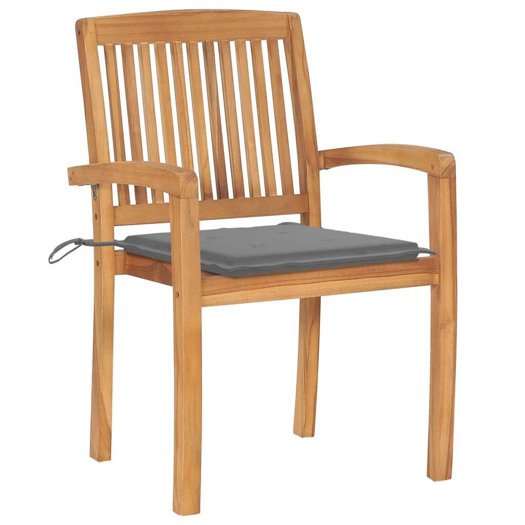 Stapelbare Gartenstühle mit Kissen 6 Stk. Massivholz Teak-2