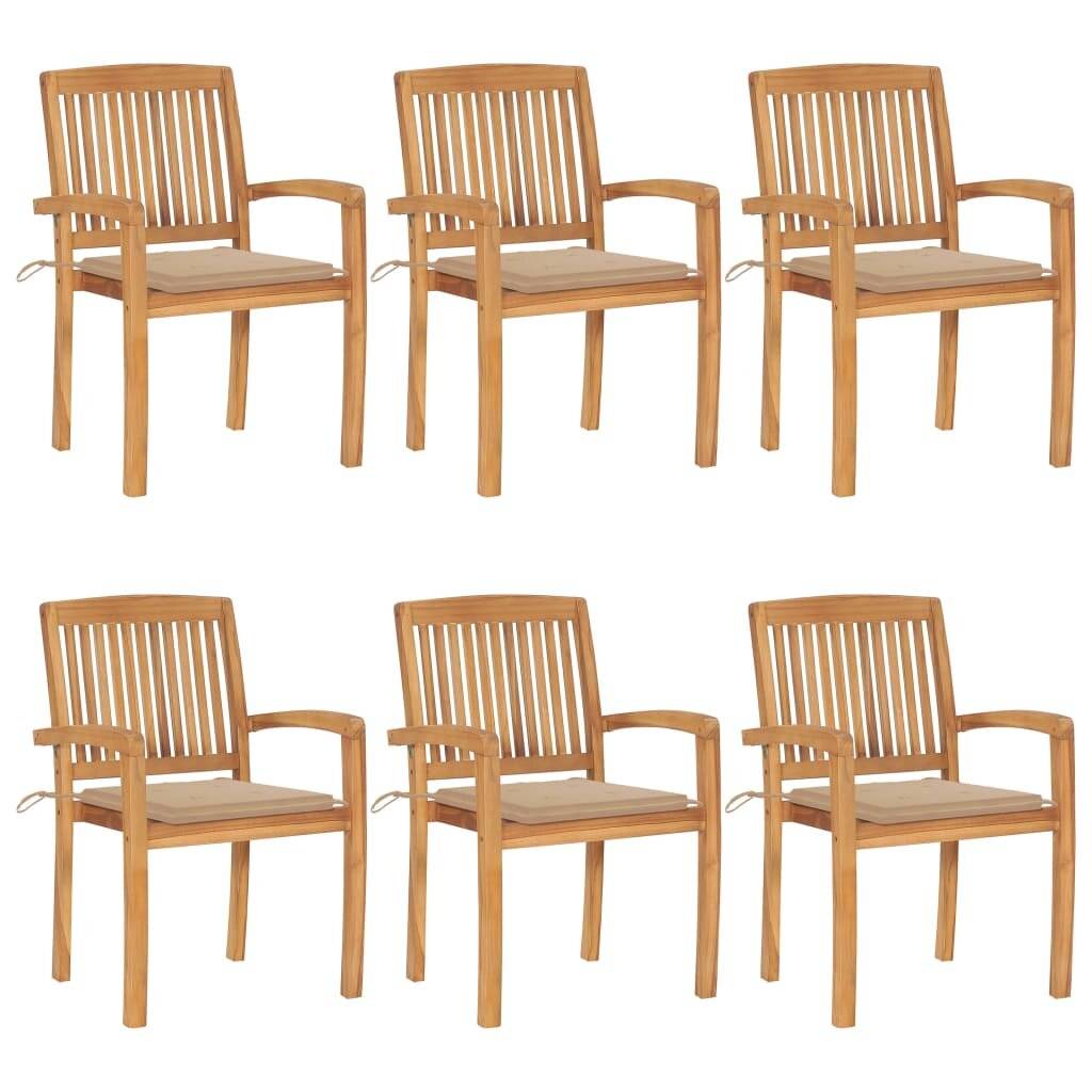Stapelbare Gartenstühle mit Kissen 6 Stk. Massivholz Teak-0