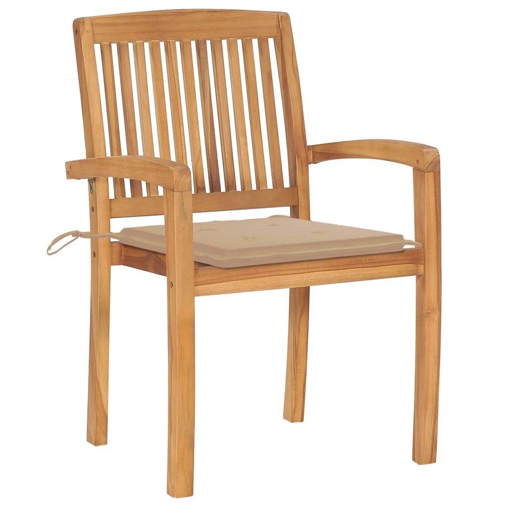 Stapelbare Gartenstühle mit Kissen 6 Stk. Massivholz Teak-2