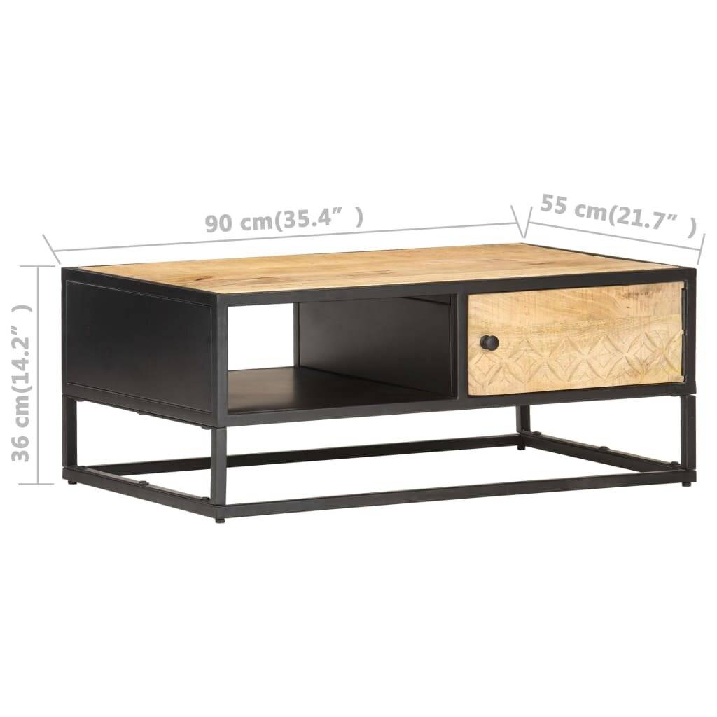 vidaXL Couchtisch mit Geschnitzter Tür 90x55x36 cm Raues Mangoholz-6