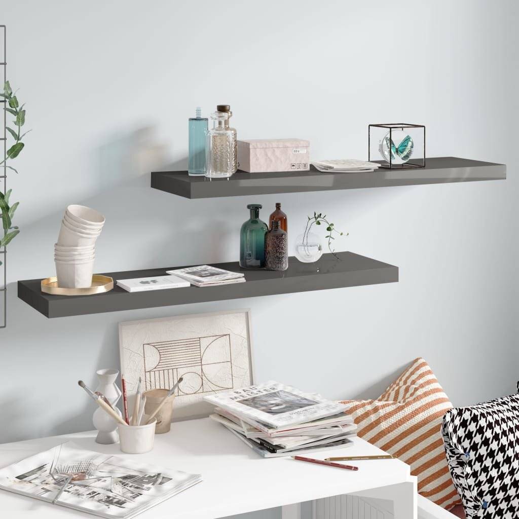 Schwebende Wandregale 2 Stk. Hochglanz-Grau 90x23,5x3,8cm MDF-0