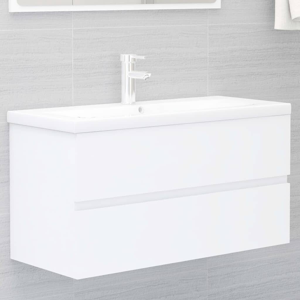 Waschbeckenunterschrank mit Einbaubecken Weiß Spanplatte-0