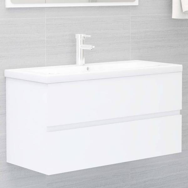 Waschbeckenunterschrank mit Einbaubecken Weiß Spanplatte