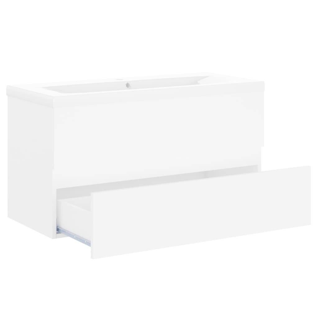Waschbeckenunterschrank mit Einbaubecken Weiß Spanplatte-4