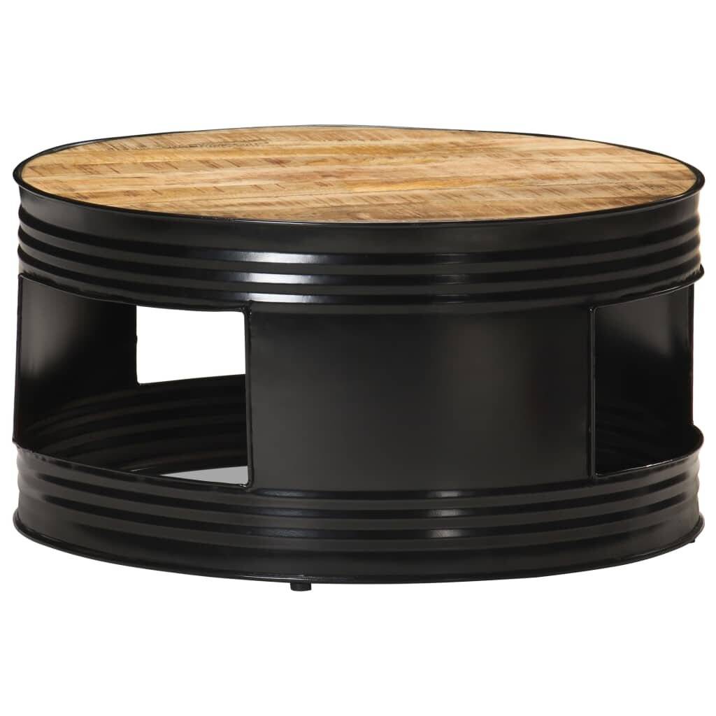 Couchtisch Schwarz 68x68x36 cm Raues Mango-Massivholz-5