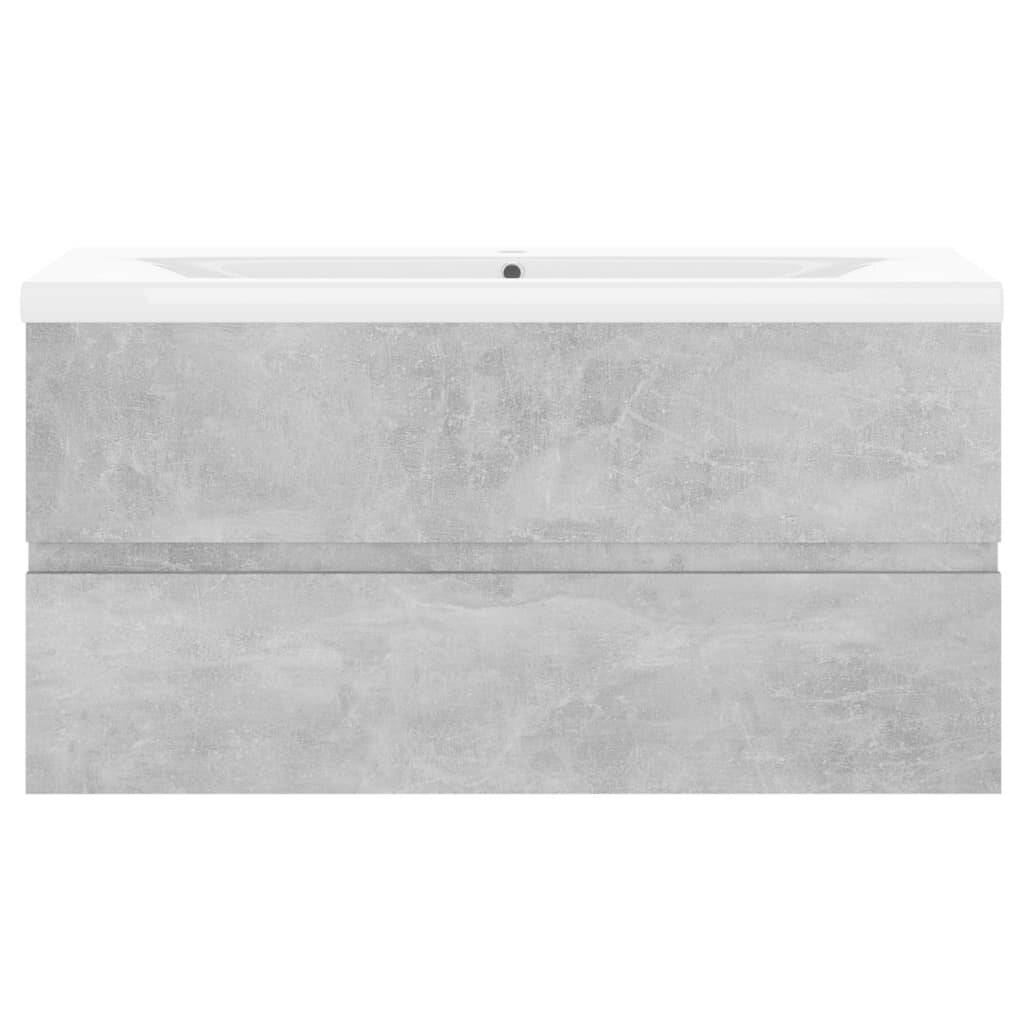 Waschbeckenunterschrank mit Einbaubecken Betongrau Spanplatte-6