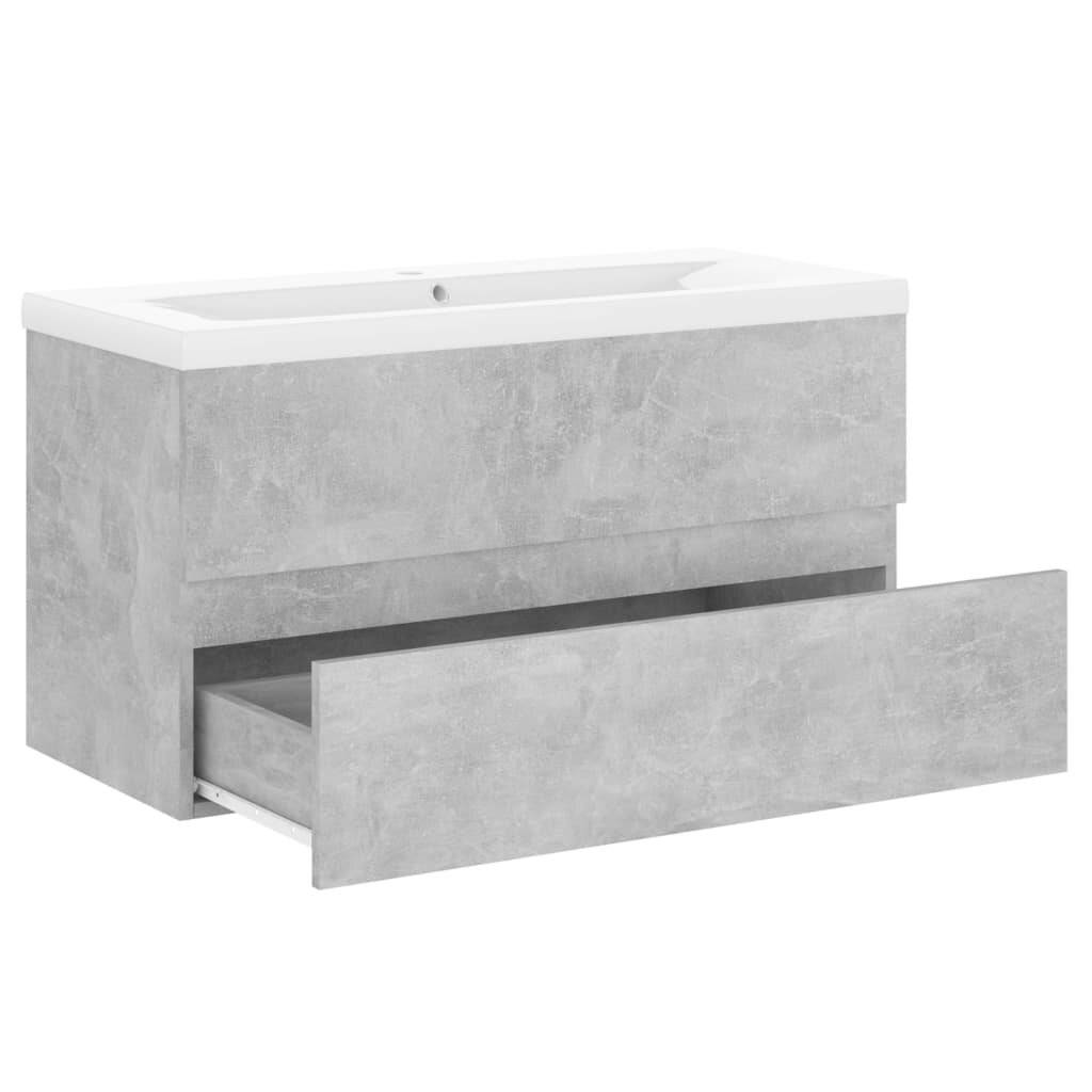 Waschbeckenunterschrank mit Einbaubecken Betongrau Spanplatte-4