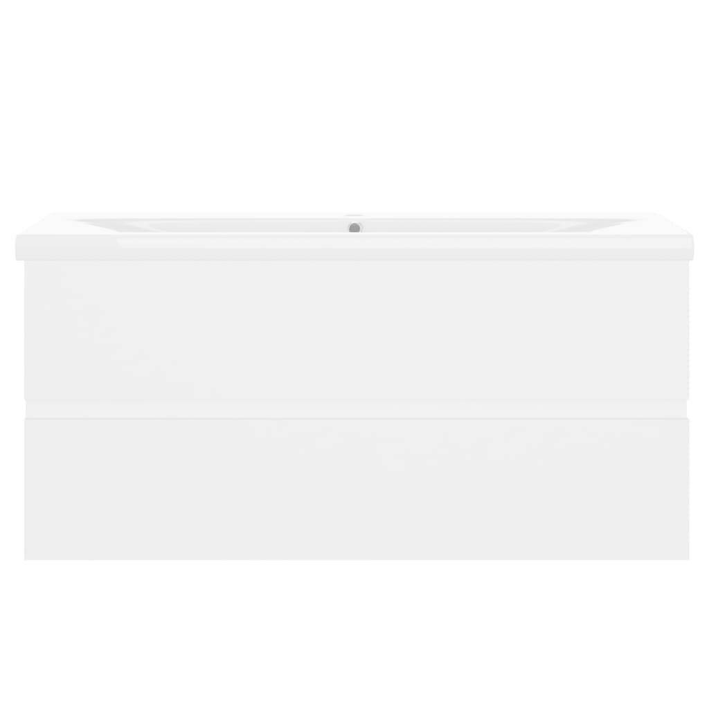 Waschbeckenunterschrank mit Einbaubecken Weiß Spanplatte-6
