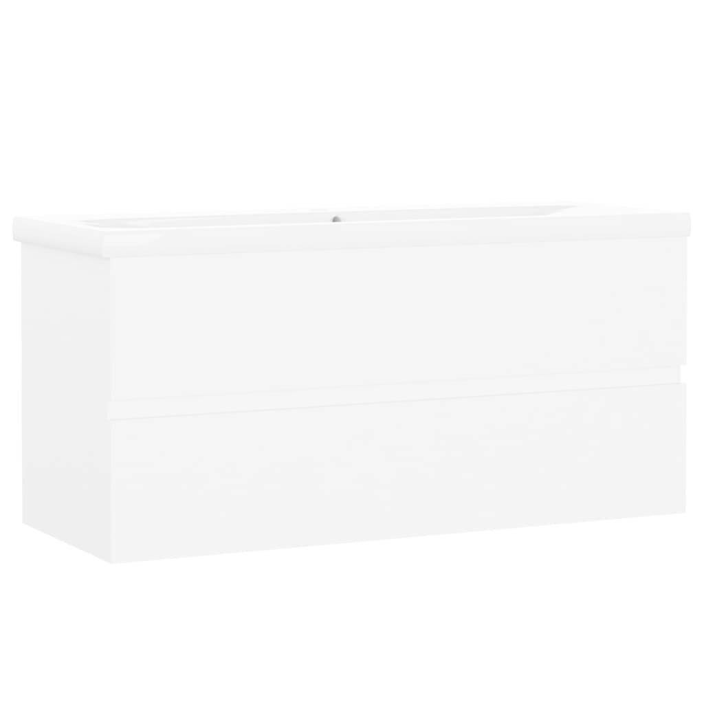 Waschbeckenunterschrank mit Einbaubecken Weiß Spanplatte-1