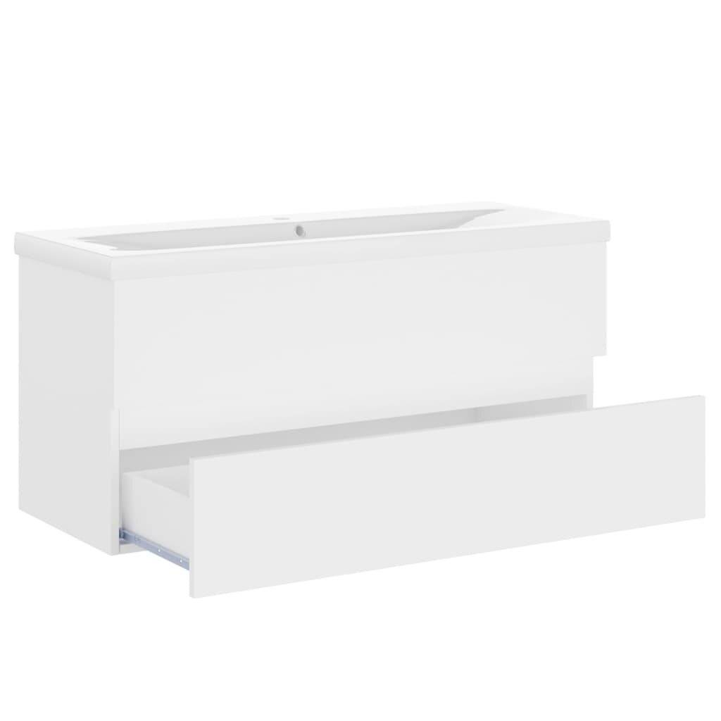 Waschbeckenunterschrank mit Einbaubecken Weiß Spanplatte-4