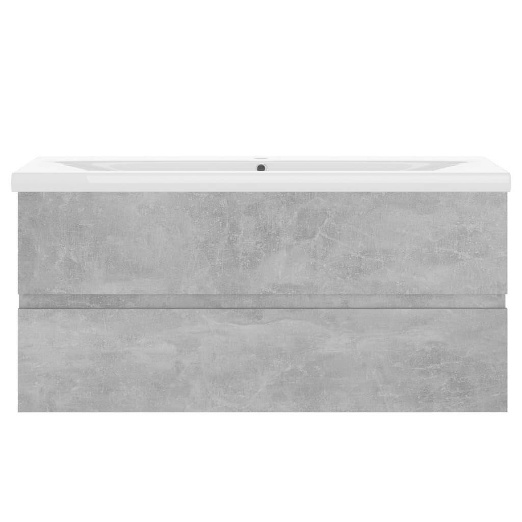 Waschbeckenunterschrank mit Einbaubecken Betongrau Spanplatte-5