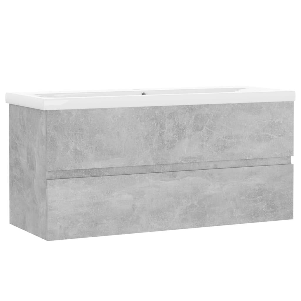Waschbeckenunterschrank mit Einbaubecken Betongrau Spanplatte-1