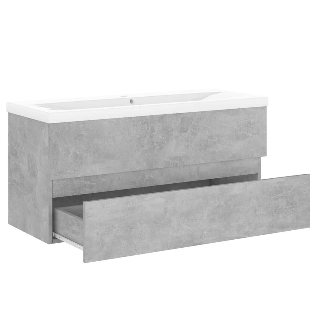 Waschbeckenunterschrank mit Einbaubecken Betongrau Spanplatte-3