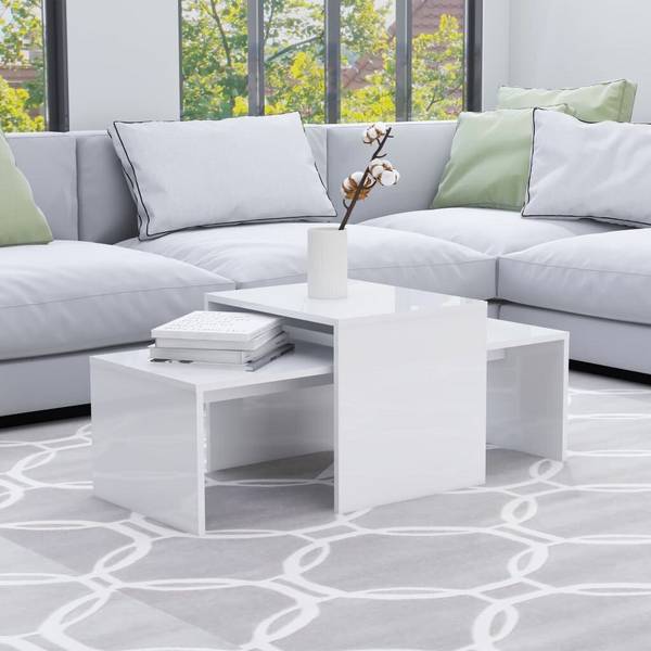 Couchtisch-Set Hochglanz-Weiß 100 x 48 x 40 cm Spanplatte