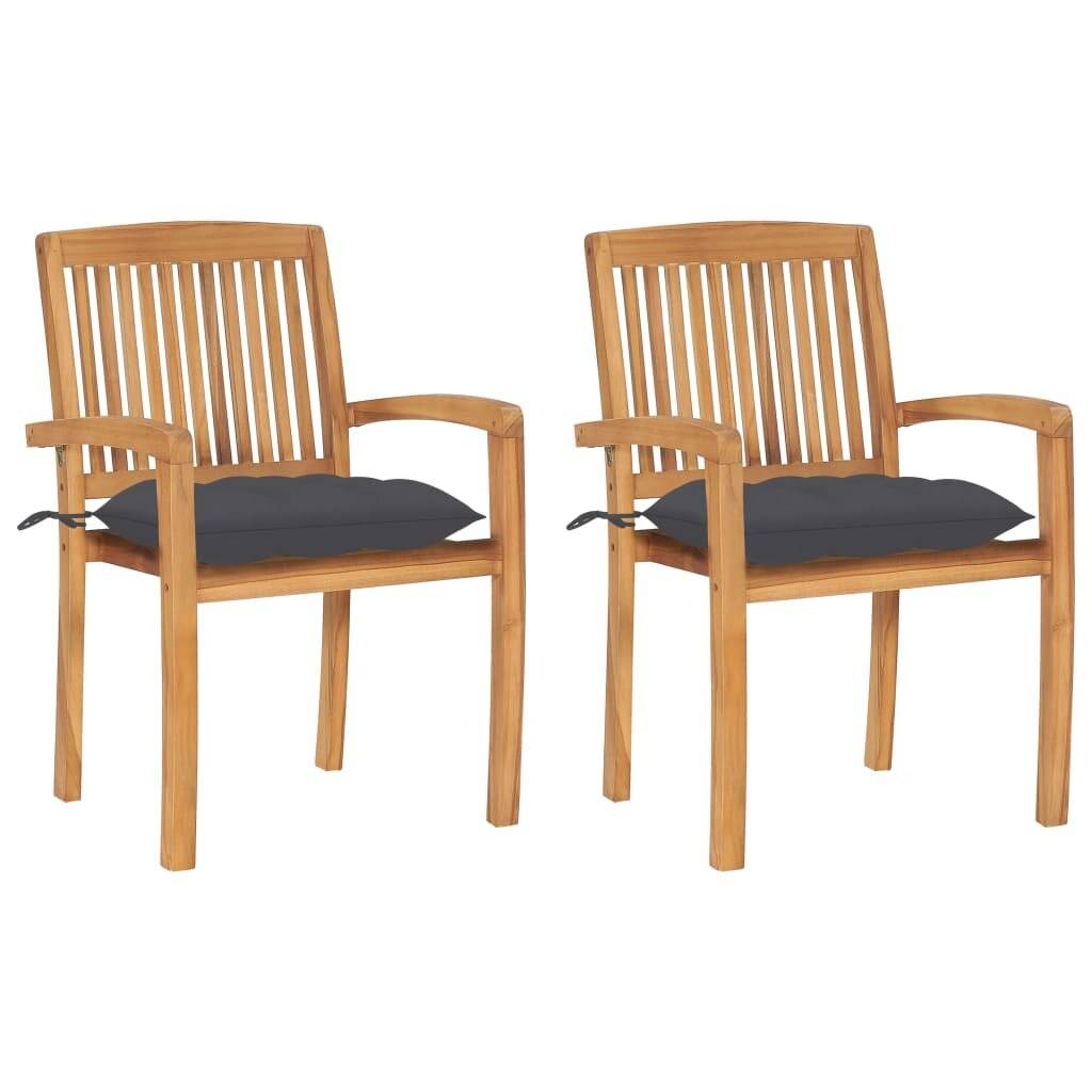 Gartenstühle 2 Stk. mit Anthrazit Kissen Massivholz Teak-0
