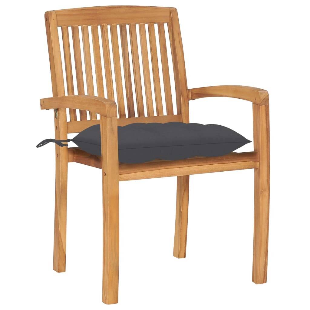 Gartenstühle 2 Stk. mit Anthrazit Kissen Massivholz Teak-1