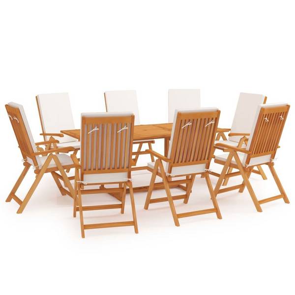 9-tlg. Garten-Essgruppe mit Kissen Massivholz Teak