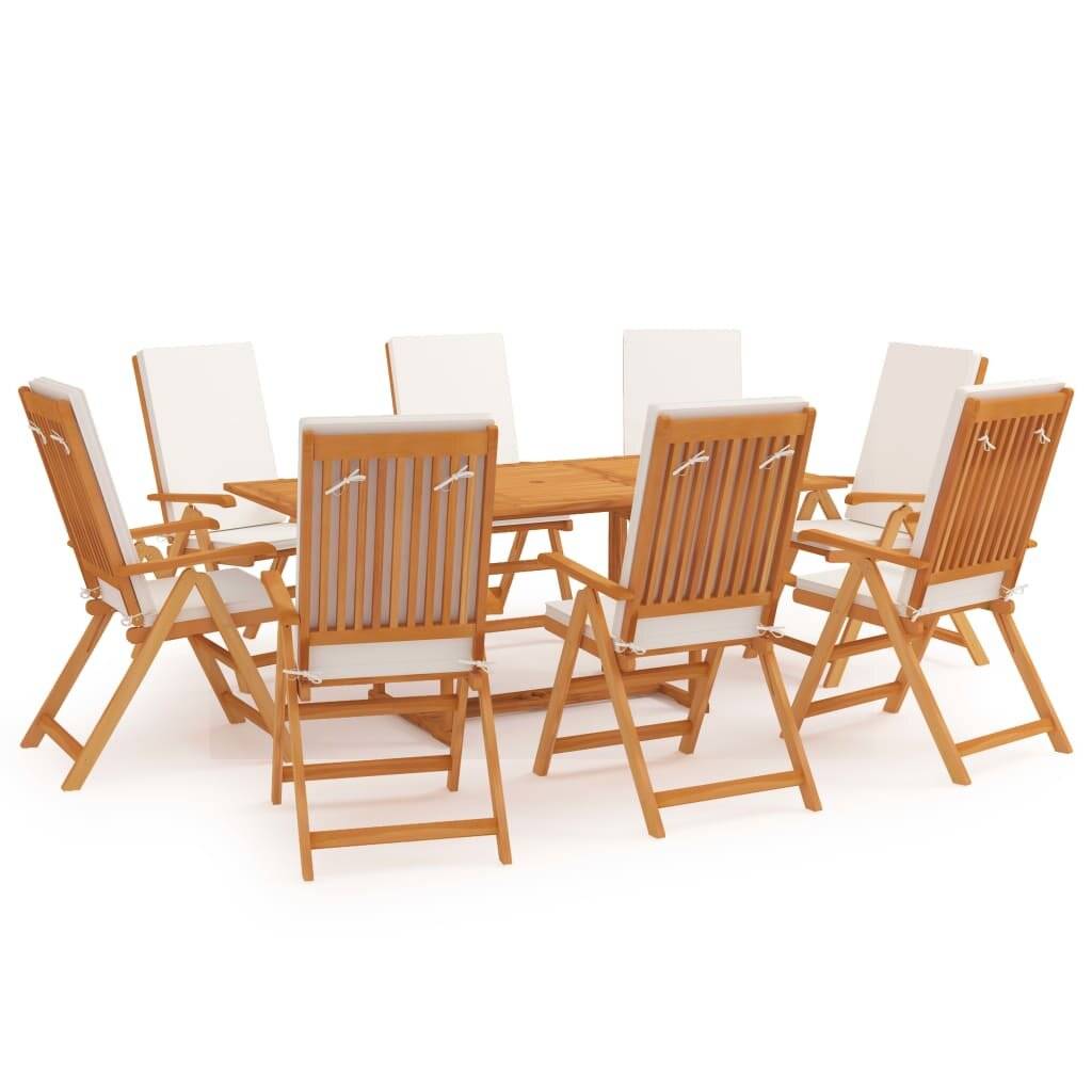 9-tlg. Garten-Essgruppe mit Kissen Massivholz Teak-0
