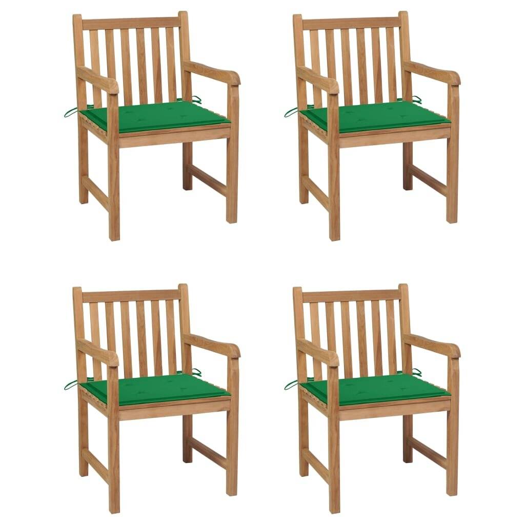 Gartenstühle 4 Stk. mit Grünen Kissen Massivholz Teak-0
