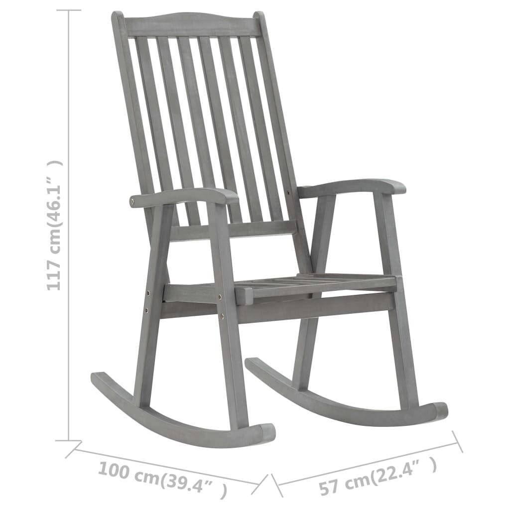vidaXL Schaukelstuhl Grau Massivholz Akazie-6