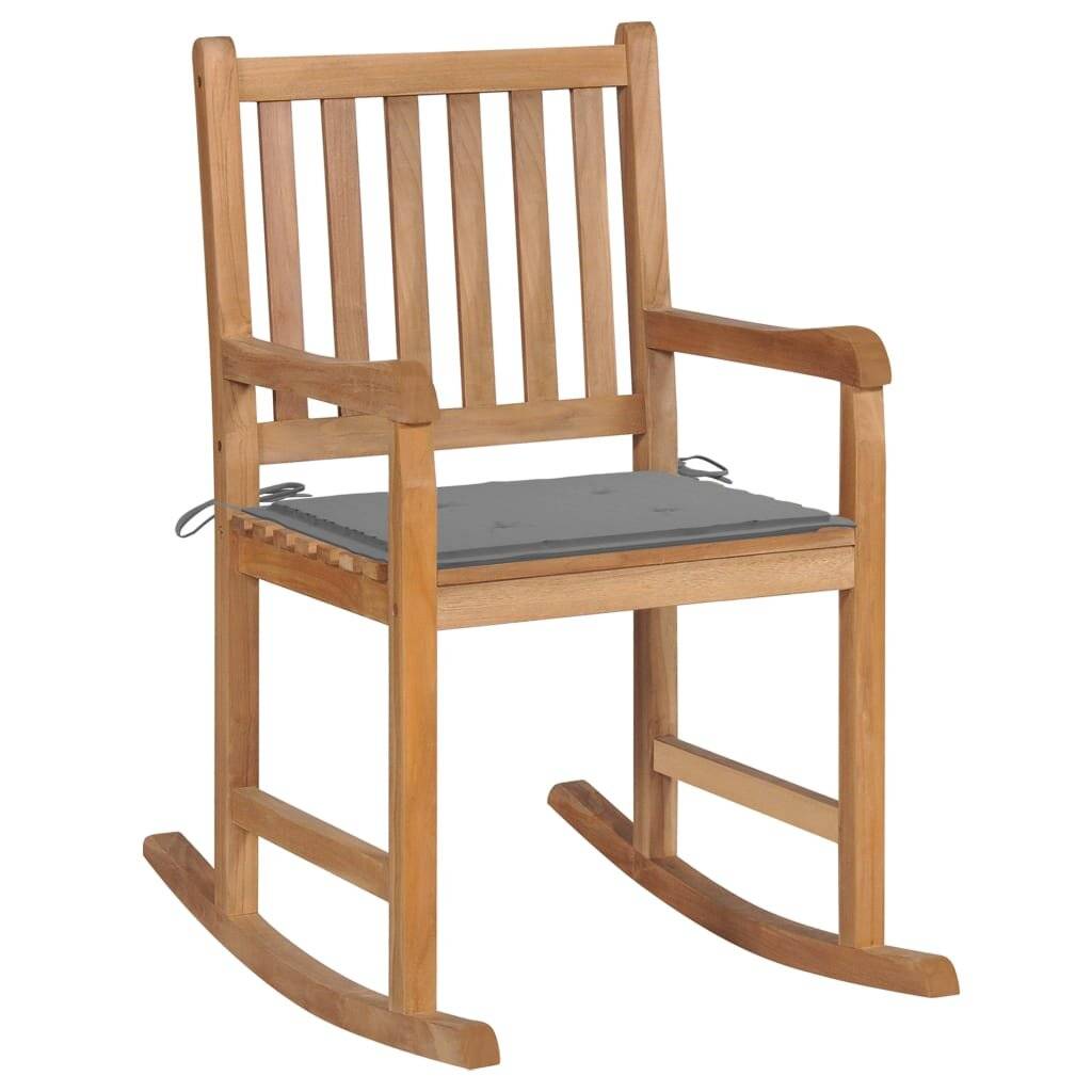 Schaukelstuhl mit Grauem Kissen Massivholz Teak-0