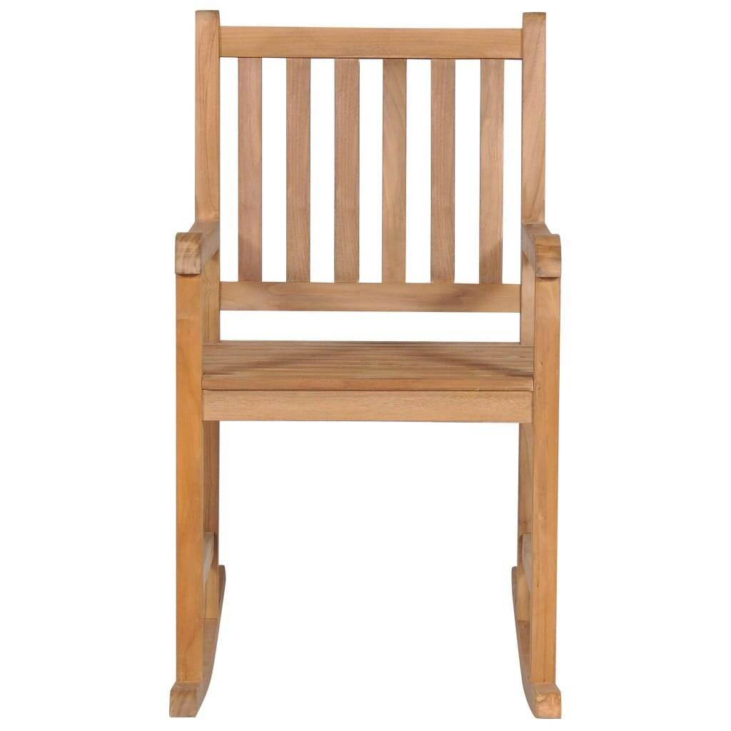 Schaukelstuhl mit Grauem Kissen Massivholz Teak-2