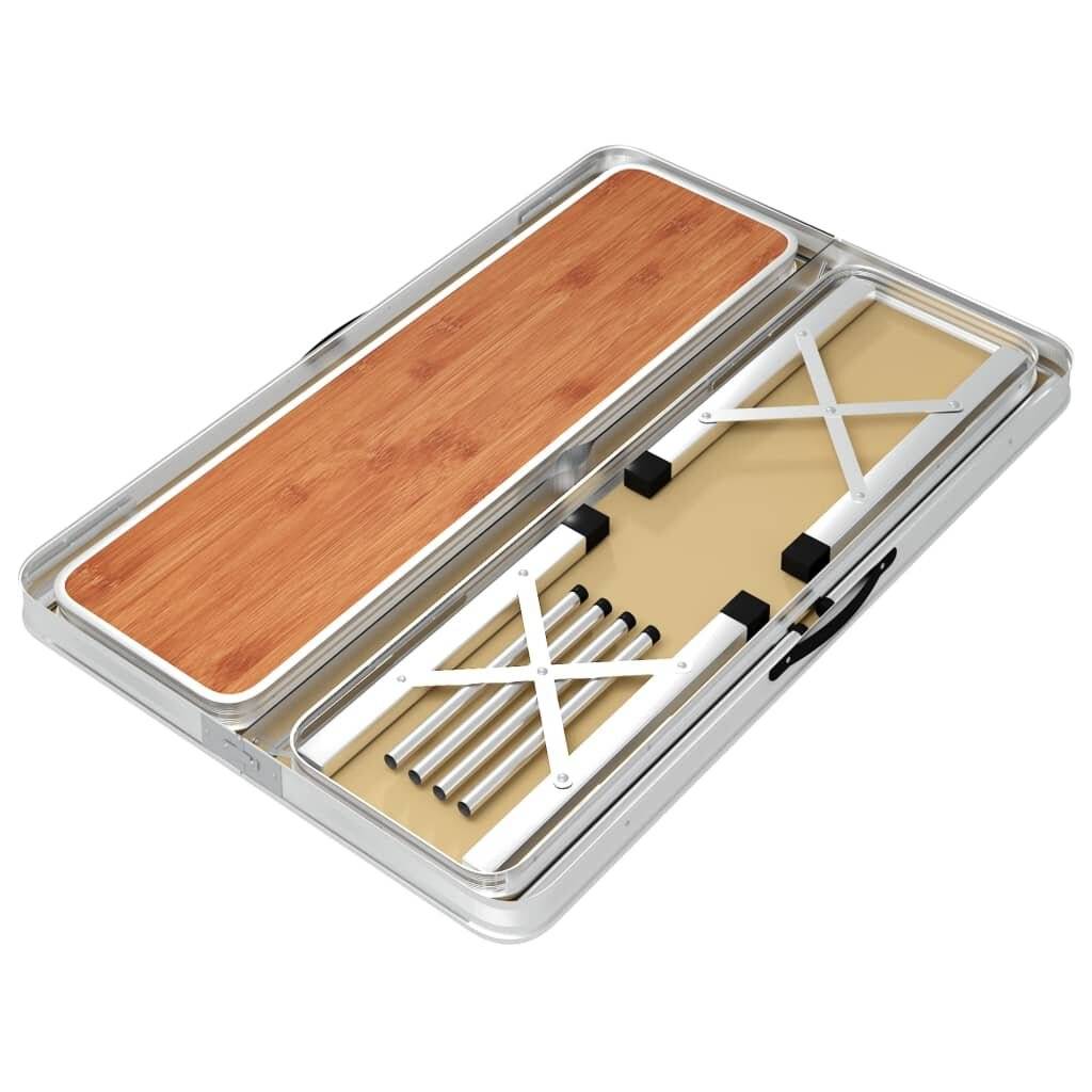 vidaXL Klappbarer Campingtisch mit 2 Sitzbänken Aluminium Braun-4