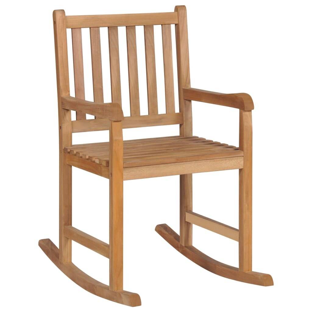Schaukelstuhl mit Schwarzem Kissen Massivholz Teak-5