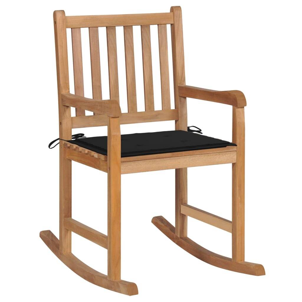Schaukelstuhl mit Schwarzem Kissen Massivholz Teak-0