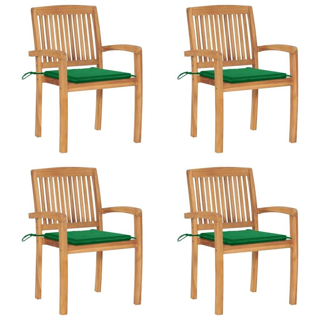 Stapelbare Gartenstühle mit Kissen 4 Stk. Massivholz Teak-0