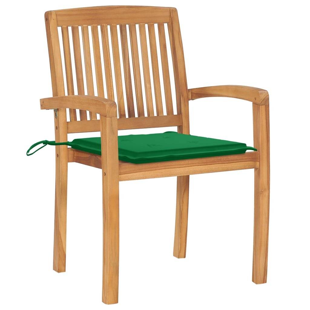 Stapelbare Gartenstühle mit Kissen 4 Stk. Massivholz Teak-2
