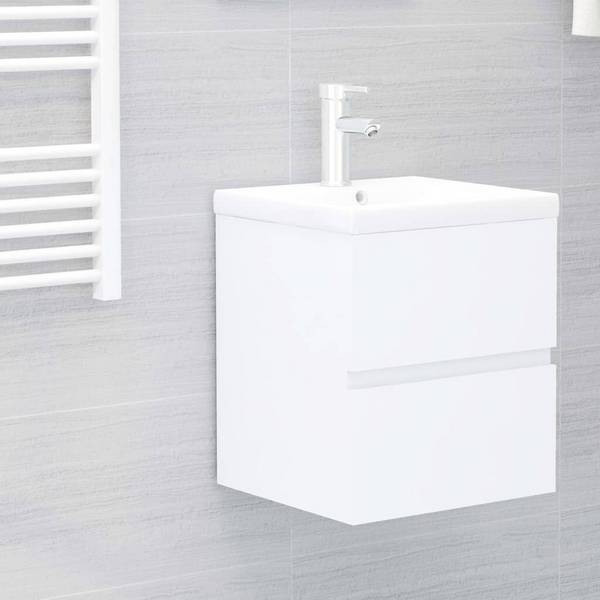 Waschbeckenunterschrank mit Einbaubecken Weiß Spanplatte