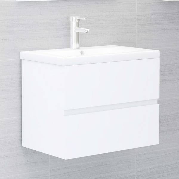 Waschbeckenunterschrank mit Einbaubecken Weiß Spanplatte
