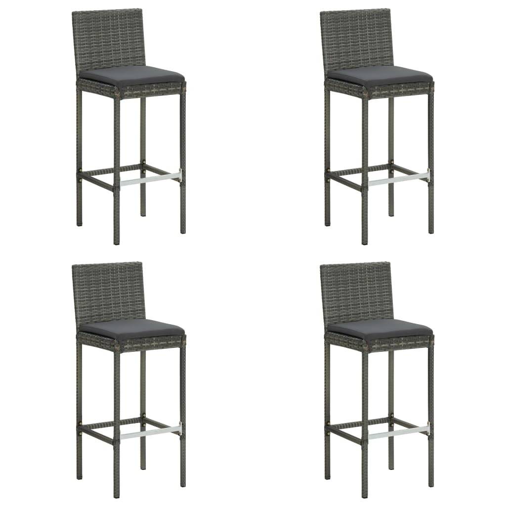 Garten-Barhocker mit Kissen 4 Stk. Grau Poly Rattan-0