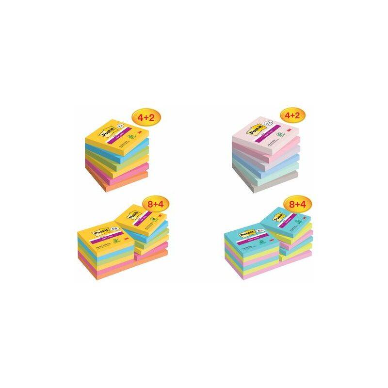 3M Post-it Super Sticky Carnival Colour 654-SSCARN-P8+4 - Notizen - 76 x 76 mm - 1080 Blatt (12 x 90)