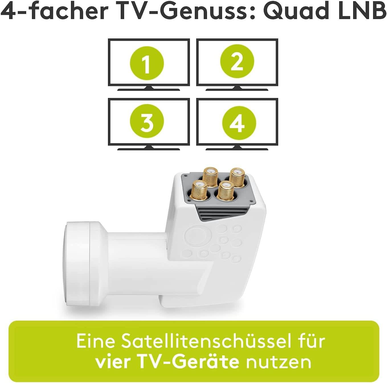 Goobay 67272 Universal Quad LNB für 4x Teilnehmer UHD 8K vergoldete F-Buchsen wasserdicht SAT LNB digital DVB-S2 & DVB-S-2