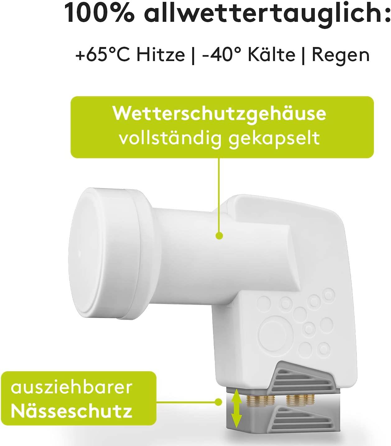Goobay 67272 Universal Quad LNB für 4x Teilnehmer UHD 8K vergoldete F-Buchsen wasserdicht SAT LNB digital DVB-S2 & DVB-S-3