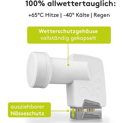 Goobay 67272 Universal Quad LNB für 4x Teilnehmer UHD 8K vergoldete F-Buchsen wasserdicht SAT LNB digital DVB-S2 & DVB-S-3