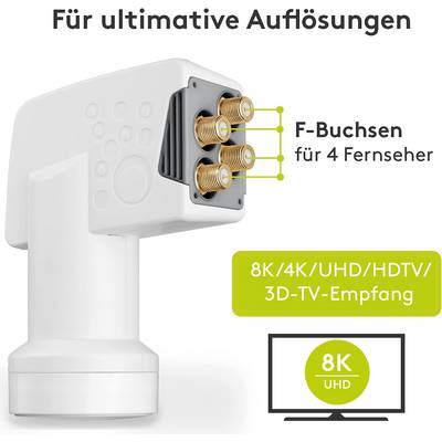 Goobay 67272 Universal Quad LNB für 4x Teilnehmer UHD 8K vergoldete F-Buchsen wasserdicht SAT LNB digital DVB-S2 & DVB-S-4