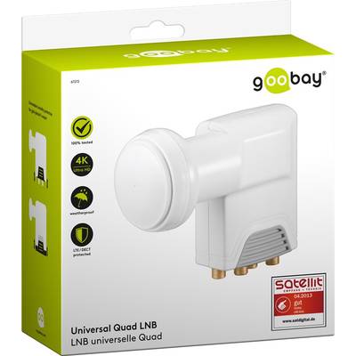 Goobay 67272 Universal Quad LNB für 4x Teilnehmer UHD 8K vergoldete F-Buchsen wasserdicht SAT LNB digital DVB-S2 & DVB-S-5