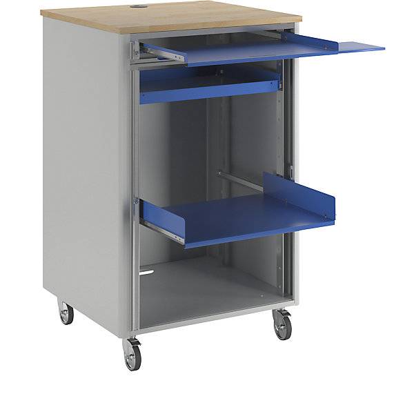Computer-Arbeitsplatz HxBxT 1100 x 720 x 660 mm fahrbar lichtgrau / enzianblau. Rau GmbH 10014049-0