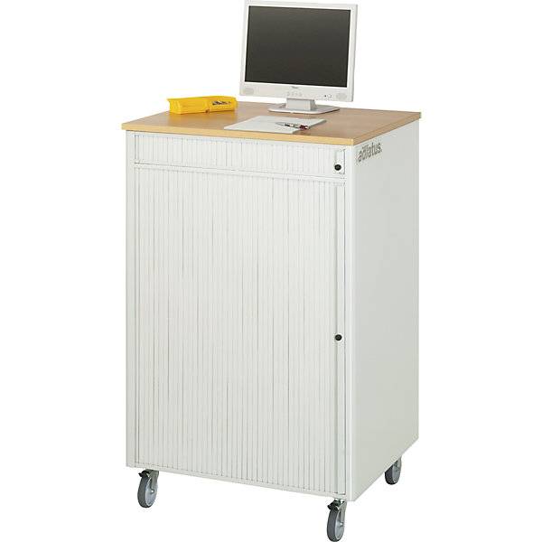 Computer-Arbeitsplatz HxBxT 1100 x 720 x 660 mm fahrbar lichtgrau / enzianblau. Rau GmbH 10014049-2